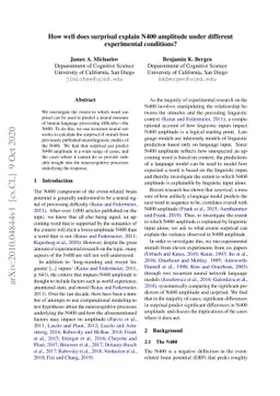 How well does surprisal explain N400 amplitude under different
  experimental conditions?