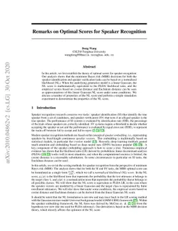 Remarks on Optimal Scores for Speaker Recognition