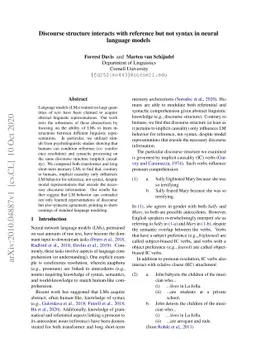 Discourse structure interacts with reference but not syntax in neural
  language models