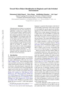 Toward Micro-Dialect Identification in Diaglossic and Code-Switched
  Environments