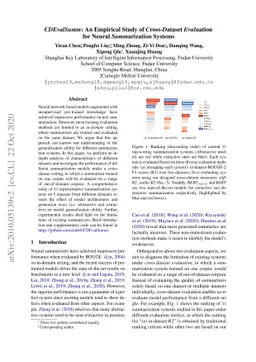 CDEvalSumm: An Empirical Study of Cross-Dataset Evaluation for Neural
  Summarization Systems