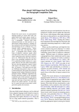 Plan ahead: Self-Supervised Text Planning for Paragraph Completion Task