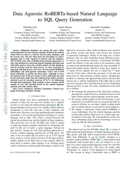 Data Agnostic RoBERTa-based Natural Language to SQL Query Generation