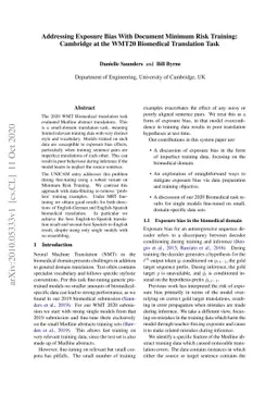 Addressing Exposure Bias With Document Minimum Risk Training: Cambridge
  at the WMT20 Biomedical Translation Task