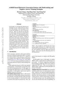 A BERT-based Distractor Generation Scheme with Multi-tasking and
  Negative Answer Training Strategies