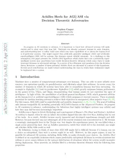 Achilles Heels for AGI/ASI via Decision Theoretic Adversaries