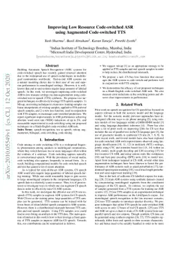 Improving Low Resource Code-switched ASR using Augmented Code-switched
  TTS