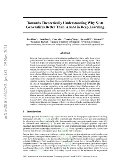 Towards Theoretically Understanding Why SGD Generalizes Better Than ADAM
  in Deep Learning