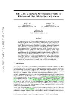 HiFi-GAN: Generative Adversarial Networks for Efficient and High
  Fidelity Speech Synthesis