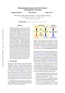 Reformulating Unsupervised Style Transfer as Paraphrase Generation