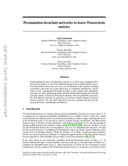 Permutation invariant networks to learn Wasserstein metrics