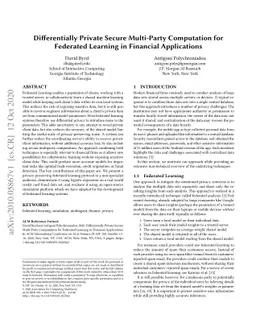 Differentially Private Secure Multi-Party Computation for Federated
  Learning in Financial Applications