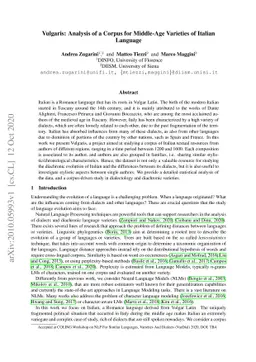 Vulgaris: Analysis of a Corpus for Middle-Age Varieties of Italian
  Language