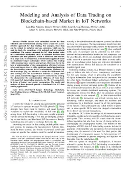 Modeling and Analysis of Data Trading on Blockchain-based Market in IoT
  Networks