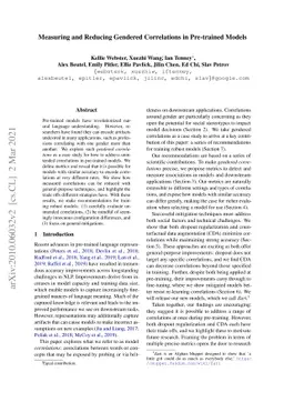 Measuring and Reducing Gendered Correlations in Pre-trained Models