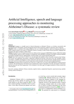 Artificial Intelligence, speech and language processing approaches to
  monitoring Alzheimer's Disease: a systematic review
