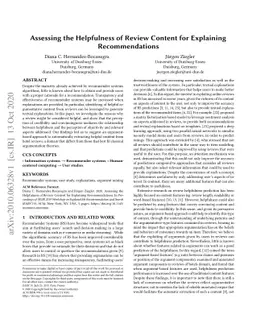 Assessing the Helpfulness of Review Content for Explaining
  Recommendations