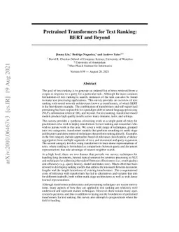 Pretrained Transformers for Text Ranking: BERT and Beyond