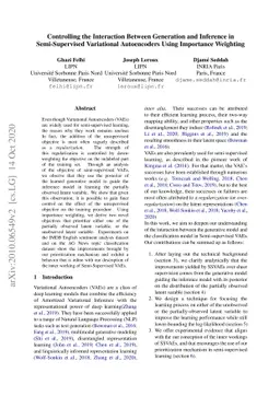 Controlling the Interaction Between Generation and Inference in
  Semi-Supervised Variational Autoencoders Using Importance Weighting