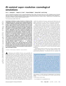 AI-assisted super-resolution cosmological simulations