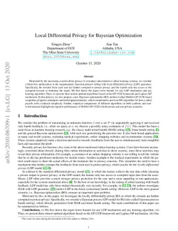 Local Differential Privacy for Bayesian Optimization