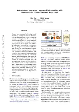 Vokenization: Improving Language Understanding with Contextualized,
  Visual-Grounded Supervision