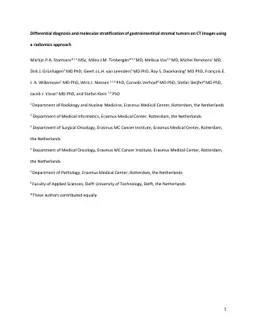 Differential diagnosis and molecular stratification of gastrointestinal
  stromal tumors on CT images using a radiomics approach
