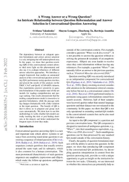 A Wrong Answer or a Wrong Question? An Intricate Relationship between
  Question Reformulation and Answer Selection in Conversational Question
  Answering