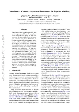 Memformer: A Memory-Augmented Transformer for Sequence Modeling