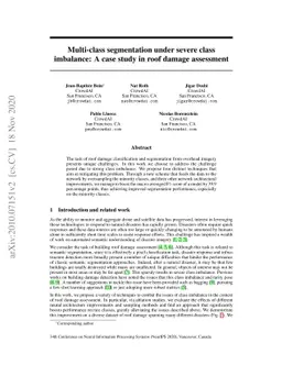 Multi-class segmentation under severe class imbalance: A case study in
  roof damage assessment