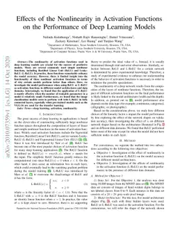 Effects of the Nonlinearity in Activation Functions on the Performance
  of Deep Learning Models