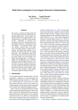 Multi-Task Learning for Cross-Lingual Abstractive Summarization