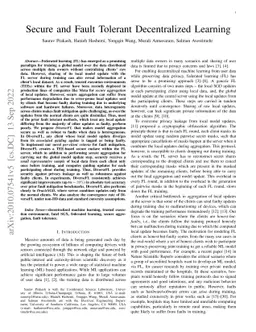 Secure and Fault Tolerant Decentralized Learning