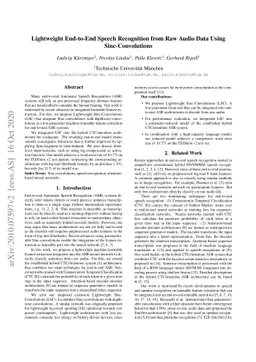 Lightweight End-to-End Speech Recognition from Raw Audio Data Using
  Sinc-Convolutions
