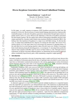 Diverse Keyphrase Generation with Neural Unlikelihood Training