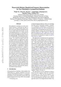 Wasserstein Distance Regularized Sequence Representation for Text
  Matching in Asymmetrical Domains