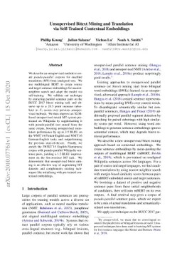 Unsupervised Bitext Mining and Translation via Self-trained Contextual
  Embeddings