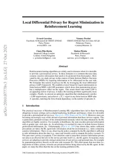 Local Differential Privacy for Regret Minimization in Reinforcement
  Learning