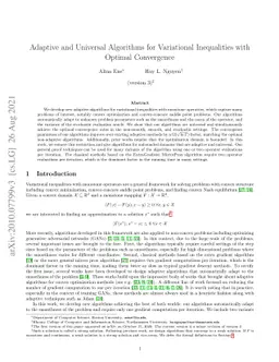 Adaptive and Universal Algorithms for Variational Inequalities with
  Optimal Convergence
