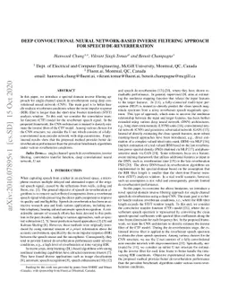 Deep Convolutional Neural Network-based Inverse Filtering Approach for
  Speech De-reverberation