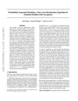 Probabilistic Sequential Shrinking: A Best Arm Identification Algorithm
  for Stochastic Bandits with Corruptions