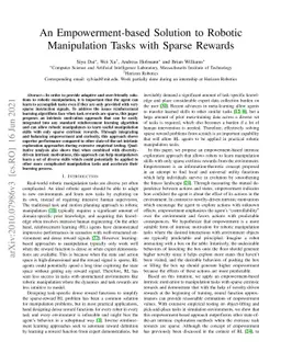 An Empowerment-based Solution to Robotic Manipulation Tasks with Sparse
  Rewards