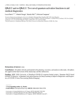 QReLU and m-QReLU: Two novel quantum activation functions to aid medical
  diagnostics