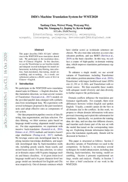 DiDi's Machine Translation System for WMT2020