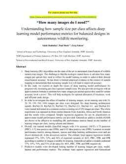 How many images do I need? Understanding how sample size per class
  affects deep learning model performance metrics for balanced designs in
  autonomous wildlife monitoring