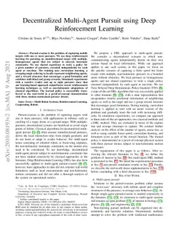 Decentralized Multi-Agent Pursuit using Deep Reinforcement Learning