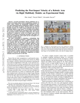 Predicting the Post-Impact Velocity of a Robotic Arm via Rigid Multibody
  Models: an Experimental Study