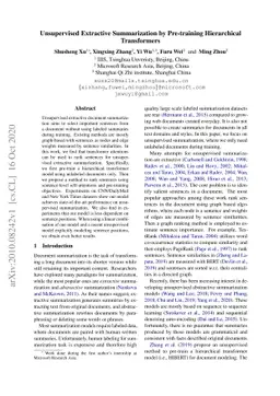 Unsupervised Extractive Summarization by Pre-training Hierarchical
  Transformers