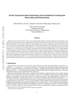 On the Guaranteed Almost Equivalence between Imitation Learning from
  Observation and Demonstration