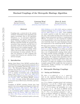Maximal couplings of the Metropolis-Hastings algorithm
